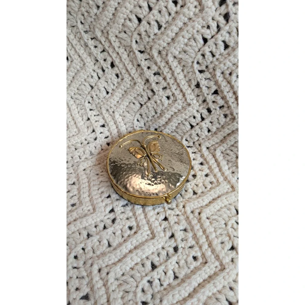 Lunacy Mary‎ Mundy Vintage Butterfly Pill Box Hammered Mixed Metal Trinket Case